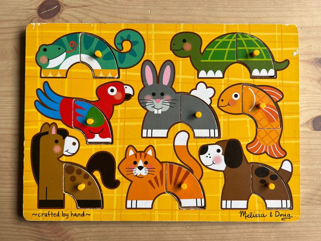 Melissa & Doug World Of Animals Wooden Peg Puzzles Set - Pets, Farm, And Safari