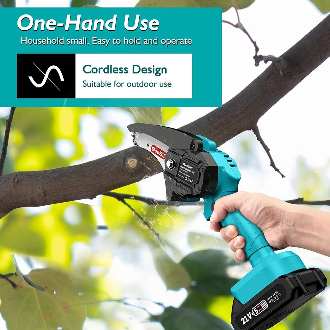 "Mini ChainSaw with 2 Battery, Seesii 4Inch Cordless Electric Pruning