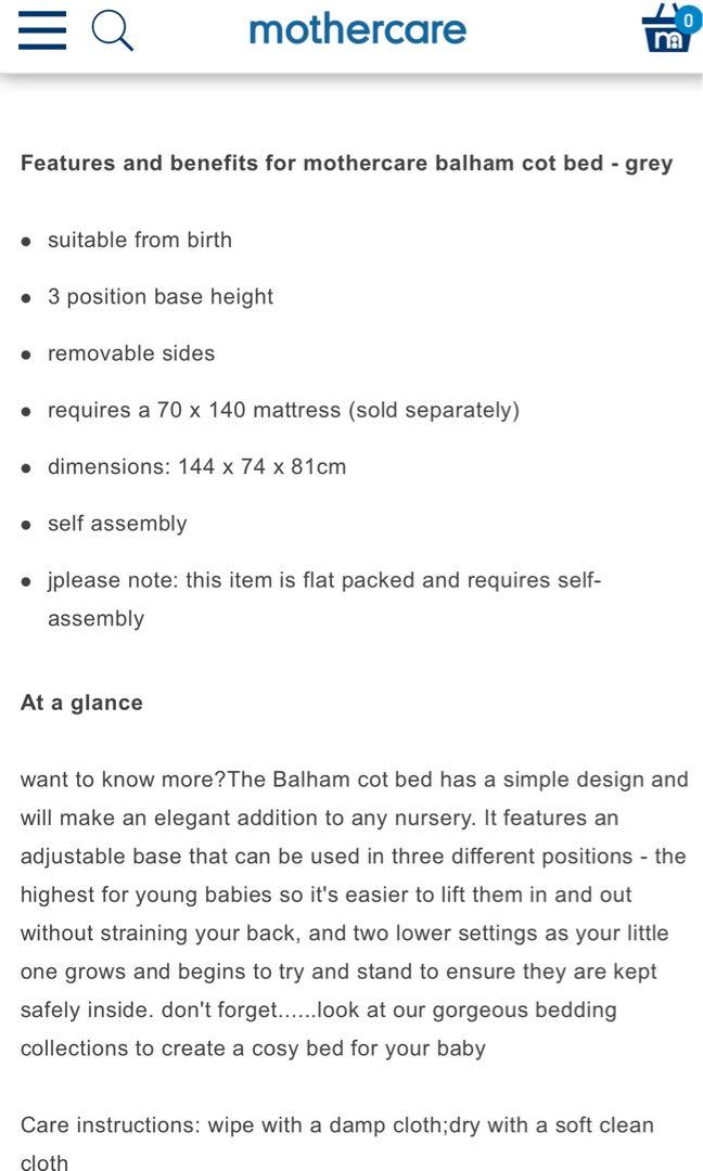 Mothercare Balham Cot/bed, Babies & Kids, Baby Nursery & Kids Furniture