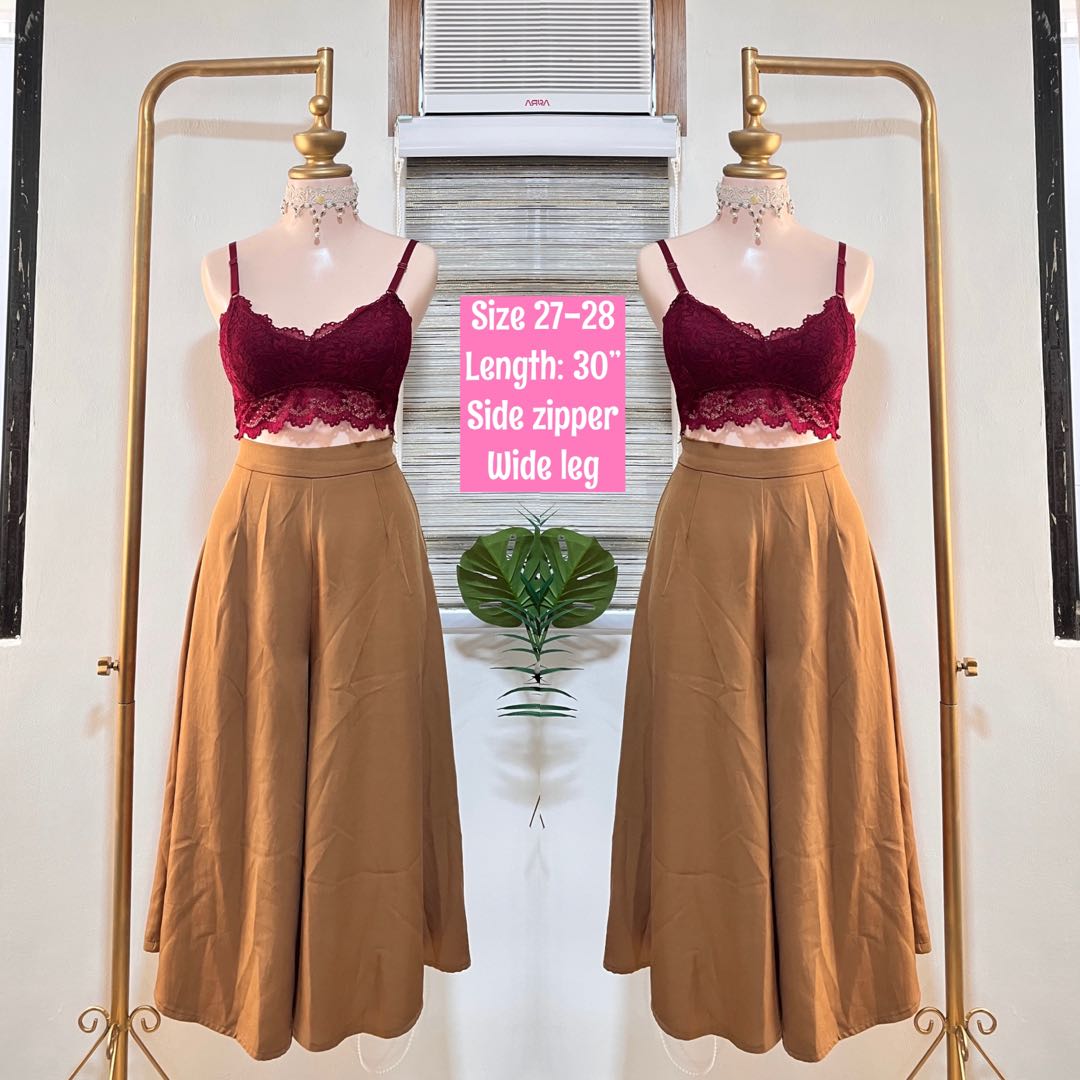 Neutral brown wide leg square pants semi formal casual trouser