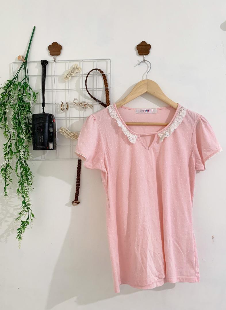 Pink blouse with cute collar, Women's