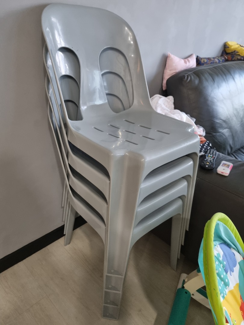 Plastic grey chairs x4, Furniture & Home Living, Furniture, Chairs on