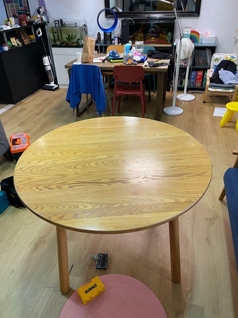 Round solid wooden table, Furniture & Home Living, Furniture, Tables