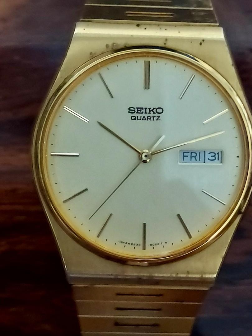 SEIKO 6533-8000 RD quartz 35mm gold watch like new in good working  condition, 興趣及遊戲, 收藏品及紀念品, 古董收藏- Carousell