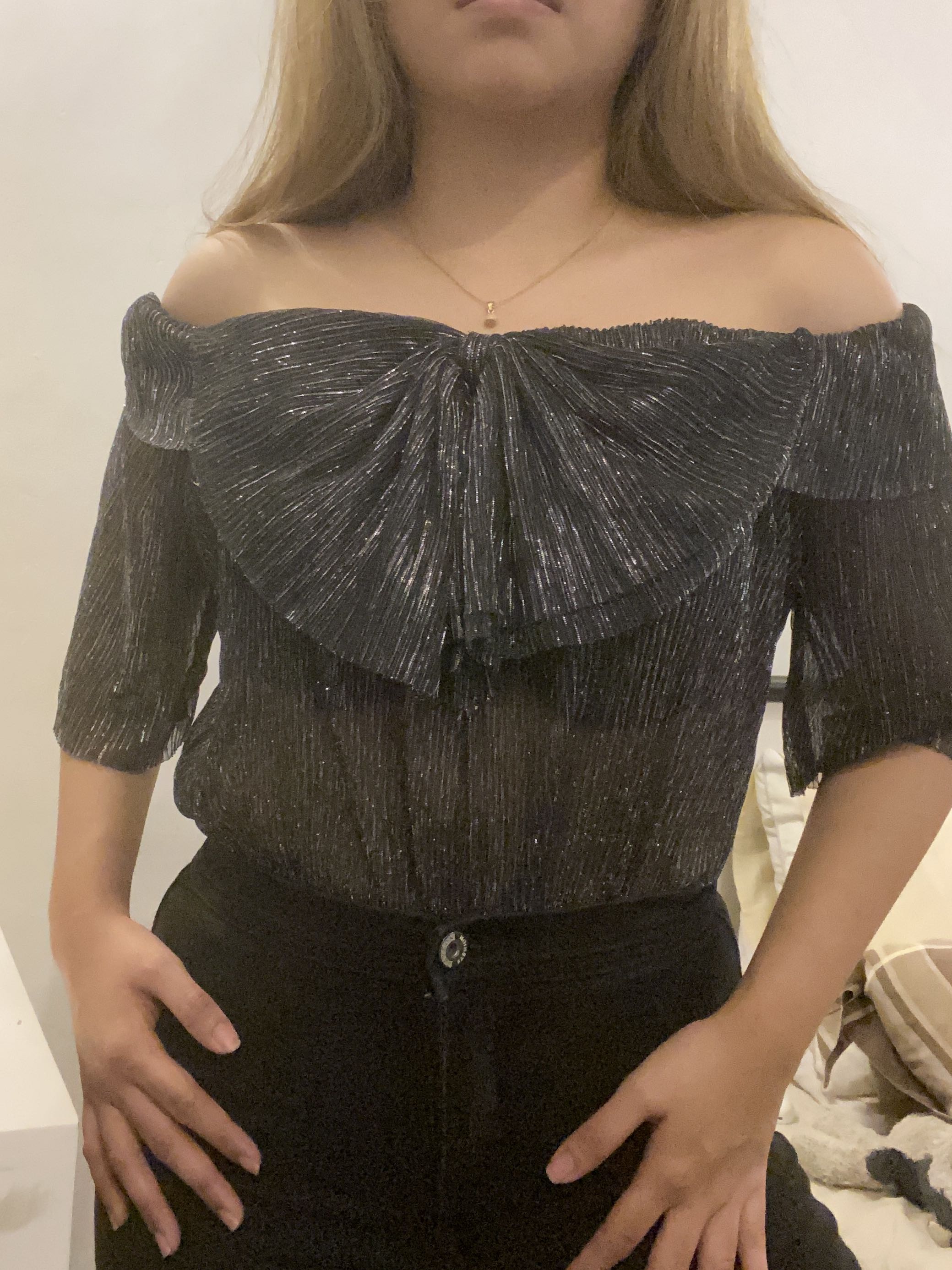 Offshoulder Sheer Top, Women's Fashion, Tops, Blouses on Carousell