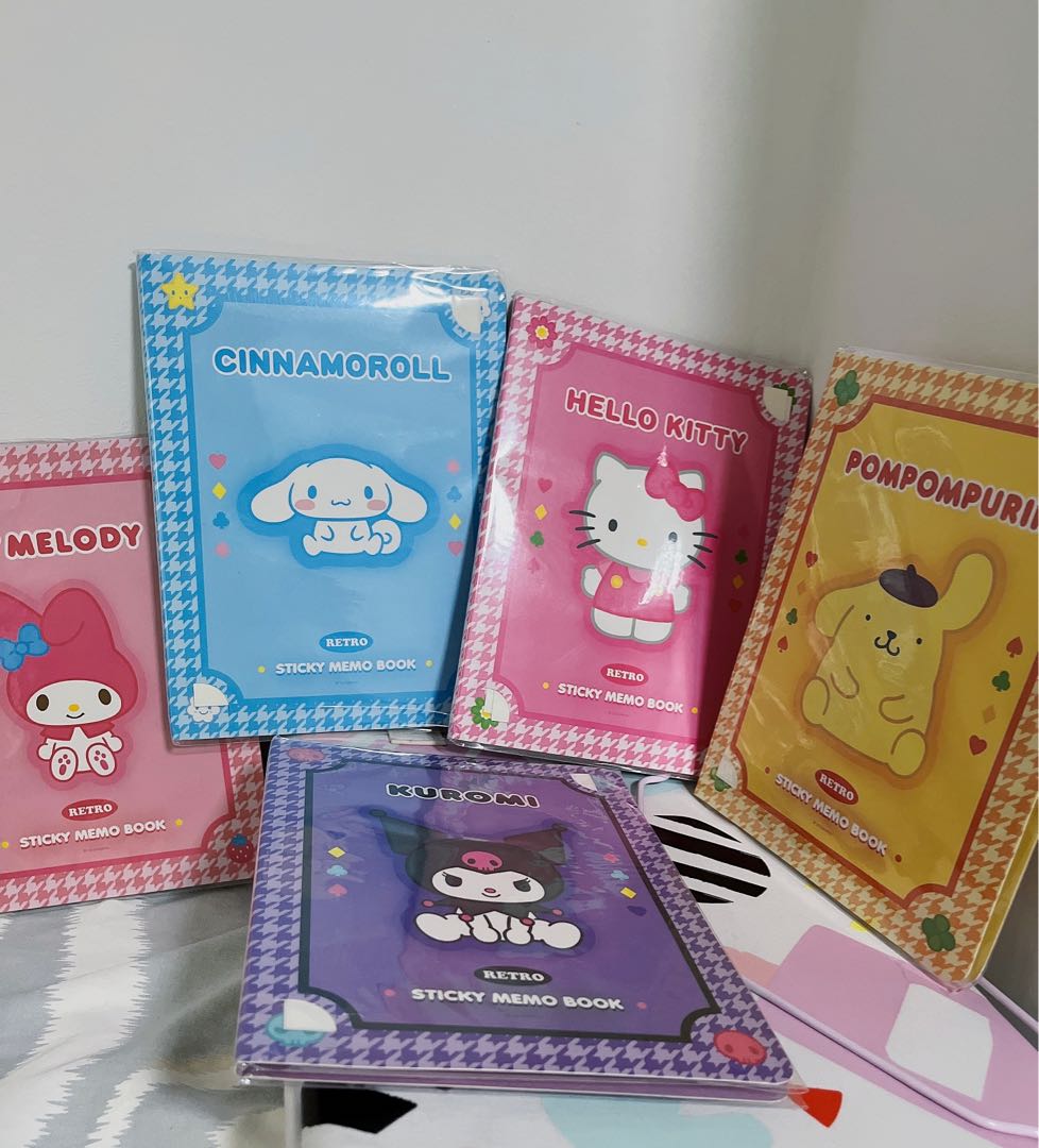 Sticky Memo Book / Sticky Notes: Melody Cinnamoroll Hello Kitty Pompompurin  Kuromi, Hobbies & Toys, Stationery & Craft, Stationery & School Supplies on  Carousell