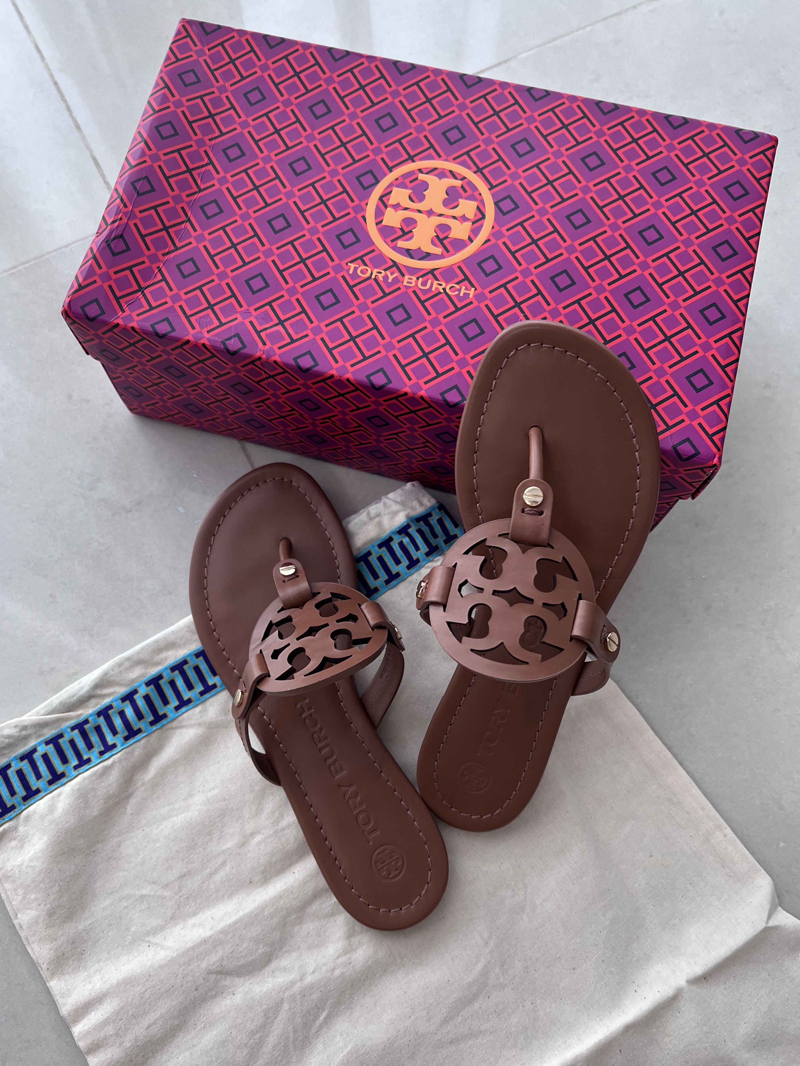 Tory Burch Miller Calf Leather Sandals Vintage Vachetta size US6