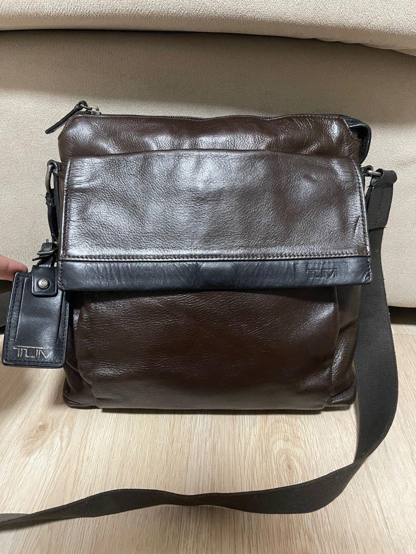 Tumi brown leather hotsell messenger bag