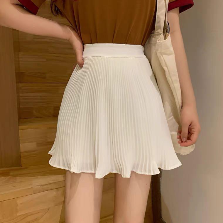 shein solid fold pleated skater skirt