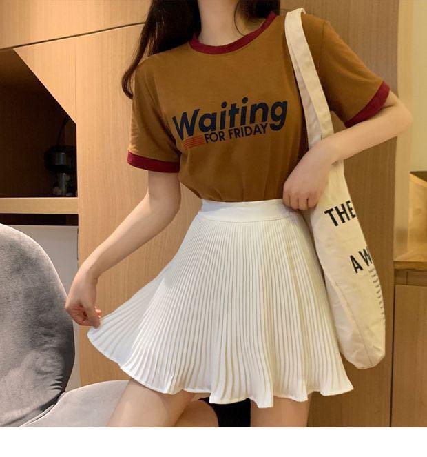 shein solid fold pleated skater skirt