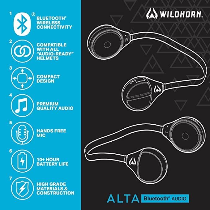 Wildhorn Alta Wireless Bluetooth Helmet Drop in Headphones HD