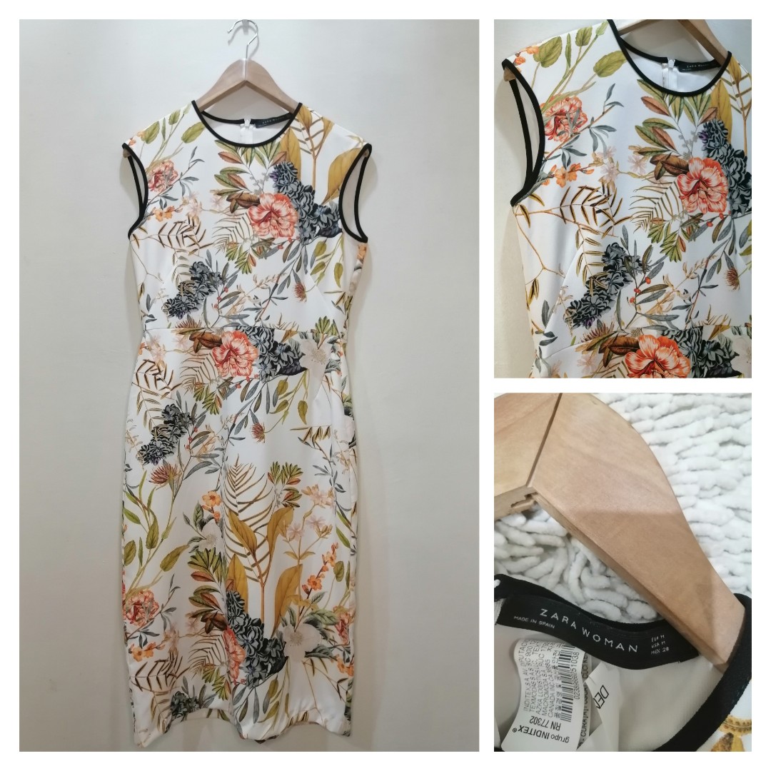 Zara woman tropical print midi dress, Women's Fashion, Dresses & Sets ...
