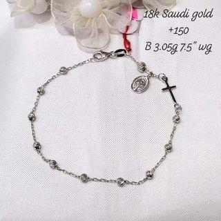 18k Saudi Gold Bracelet White Gold Cross Rosary wuej