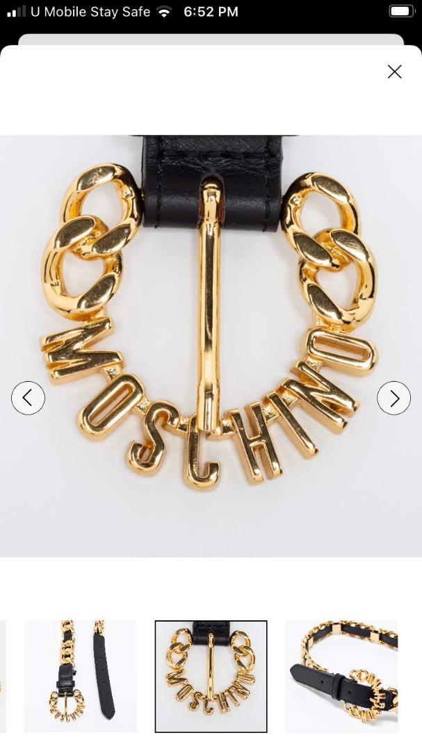 100 Moschino for H M Black Leather Logo Buckle Chain Belt