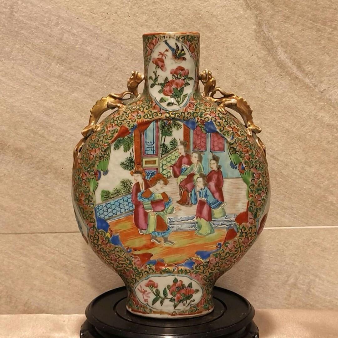 清代中期~ 廣彩人物花鳥雙耳抱月瓶, 興趣及遊戲, 收藏品及紀念品, 古董