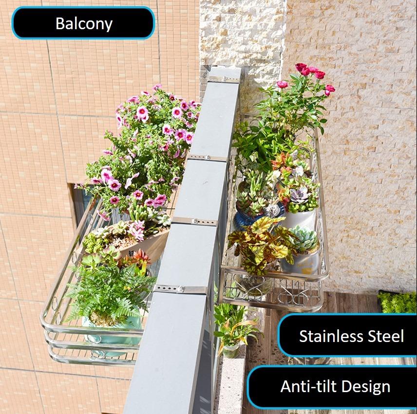 Adjustable Stainless Steel Rack Balcony Railing Flower Rack Hanging ...