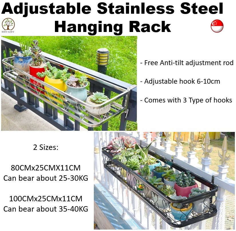 Adjustable Stainless Steel Rack Balcony Railing Flower Rack Hanging