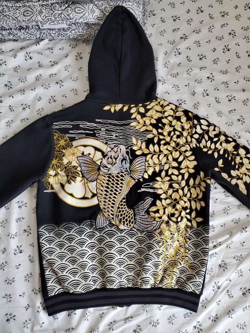 Baju Jaket Hoodie Sulam Floral Koi Emas Jacket Men s Fashion