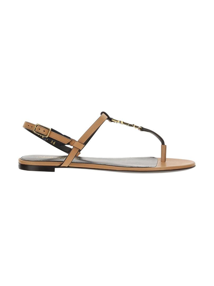 SAINT LAURENT YSL Cassandra Flat T Sandal in Beige Luxury