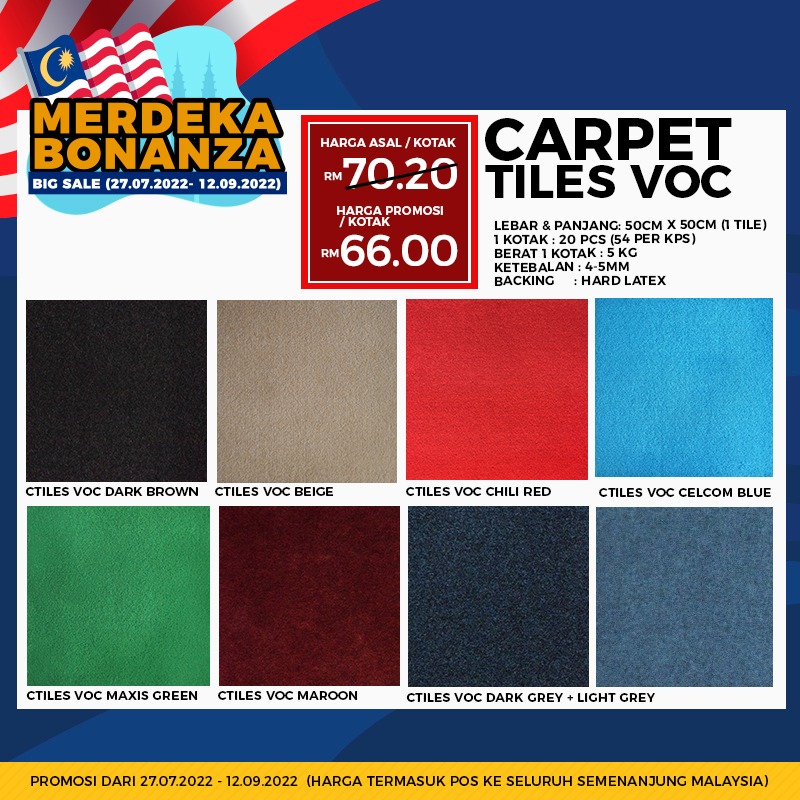 Dapatkan carpet tiles JENIS voc dengan harga lebih murah berbanding