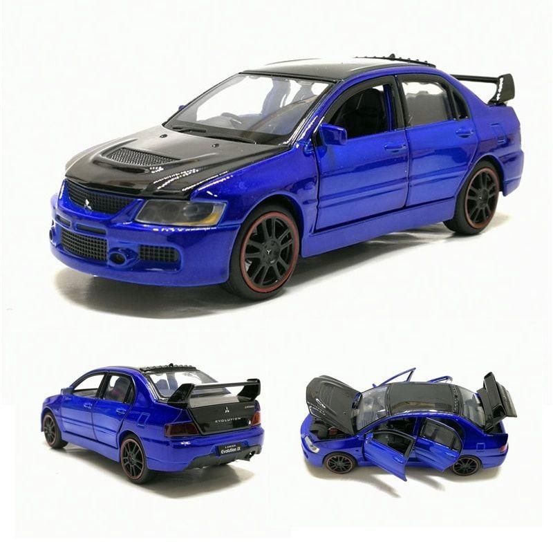 Diecast 1 32 Scale Mitsubishi EVO IV Blue Blackhood Car Model