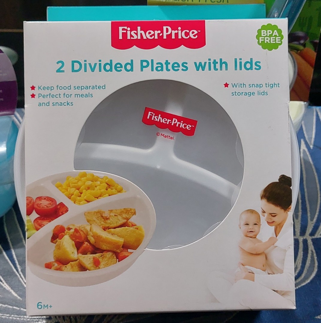 FisherPrice Two Divided Plates with Lids, Babies & Kids, Nursing