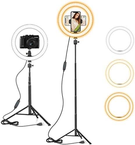 Dimmable Desktop Yoozon 10” LED Ring Light with Tripod Stand & Phone Holder 