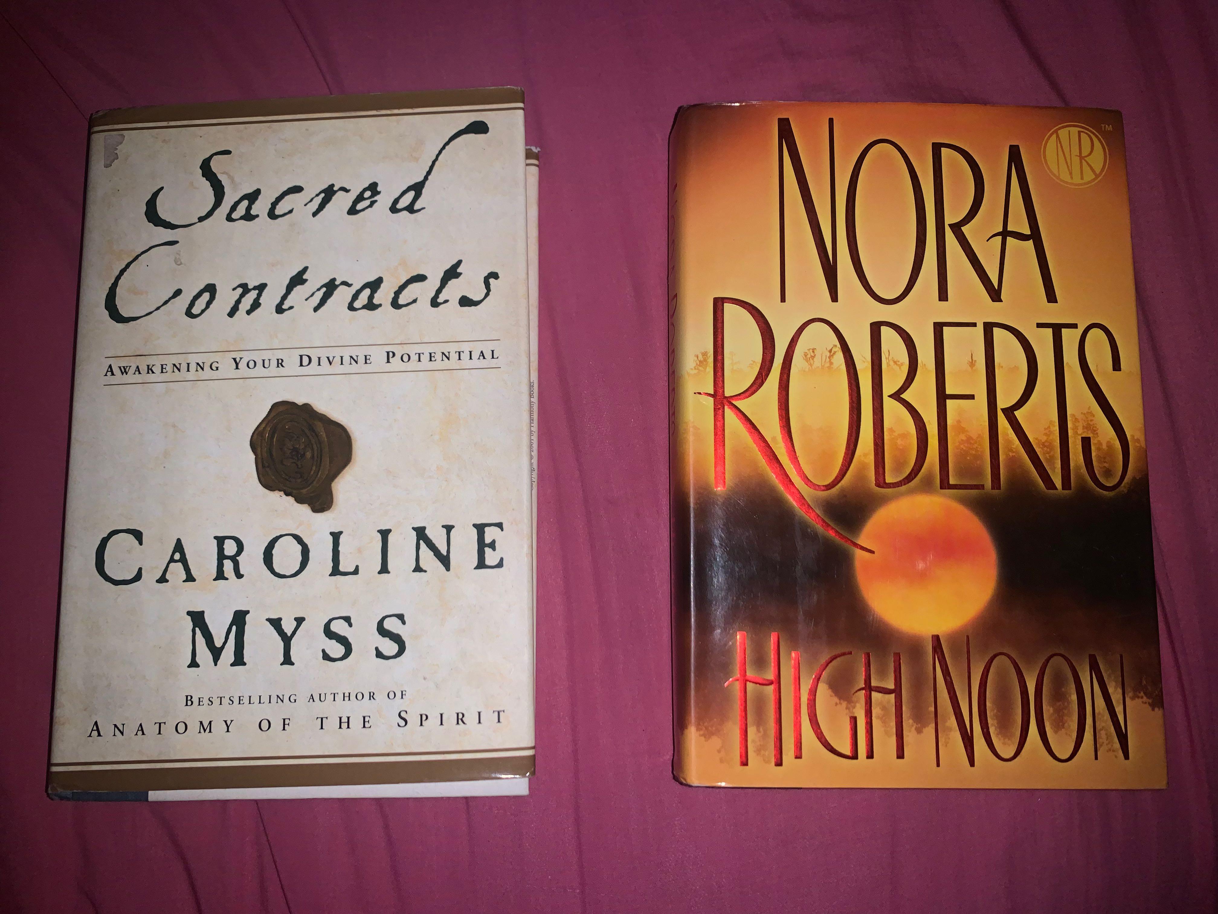 Hardbound book (Category: Storybooks) located in Las Pinas. Submitted by pameladgarcia (Listing ID 1175441450, Image 1). Description: 200 each Nora Roberts- High noon Caroline Myss - Sacred Contracts.