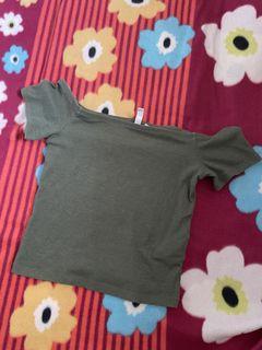 H&M Olive Ribbed Off-Shoulder Crop Top