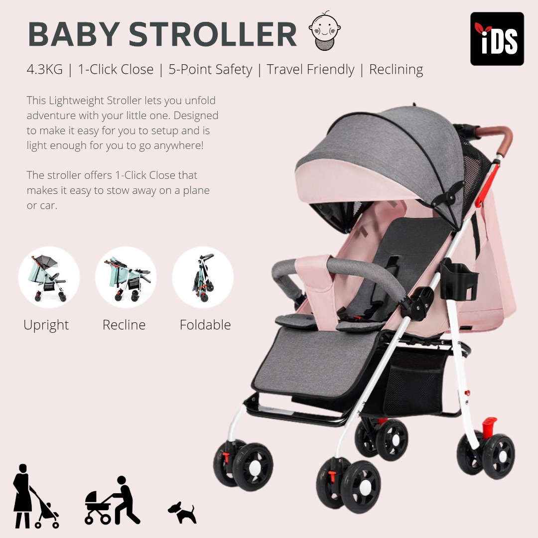 [iDS] Reclining Folding 4.3kg Lightweight Baby Stroller Foldable