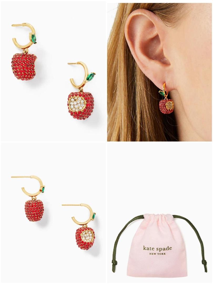 Kate spade Apple Of My Eye Pave Huggies Earrings, 女裝, 飾物及配件