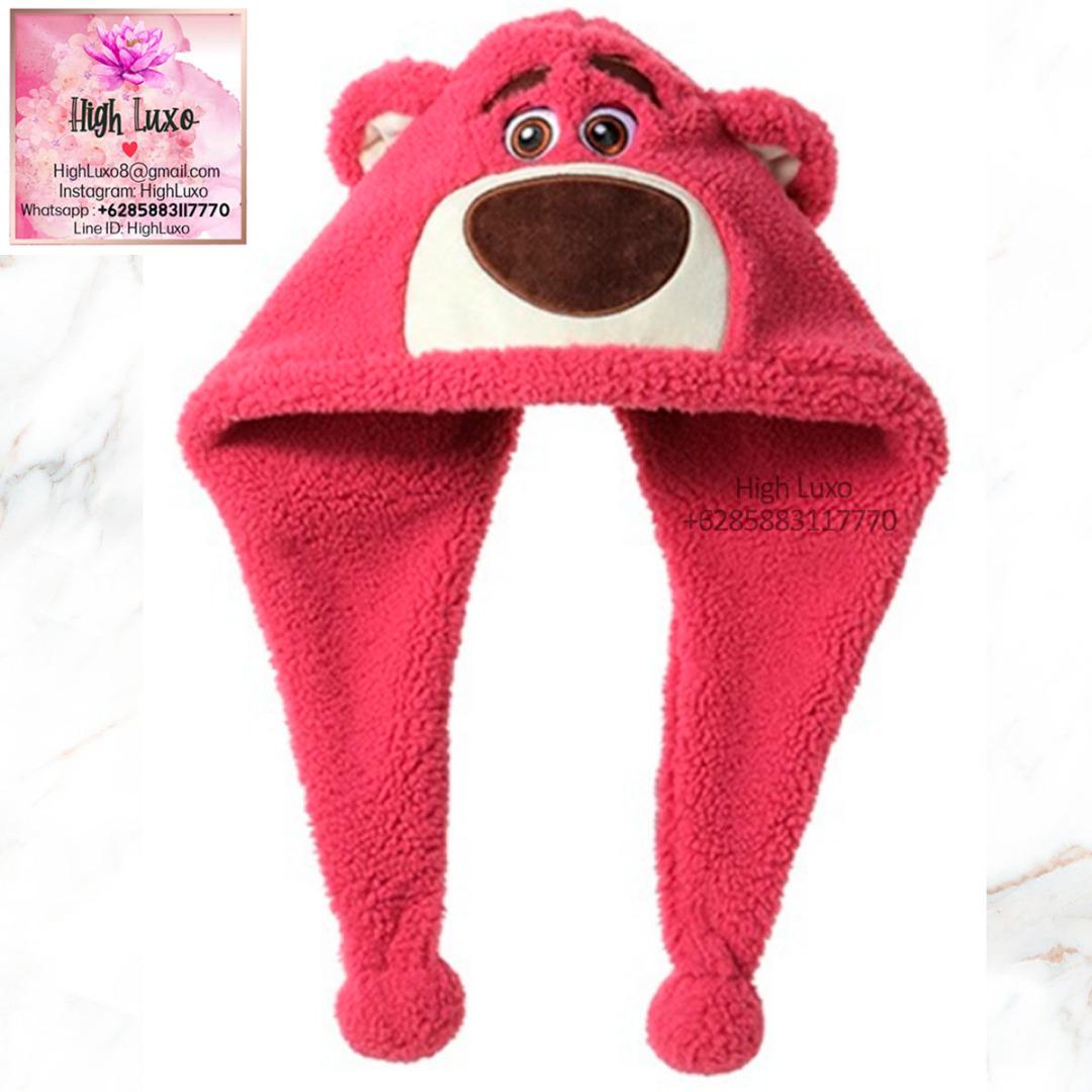 Miniso Toy Story Collection Lotso Plush Hat With Earflaps For Autumn Winter Boneka Topi Telinga Kelinci
