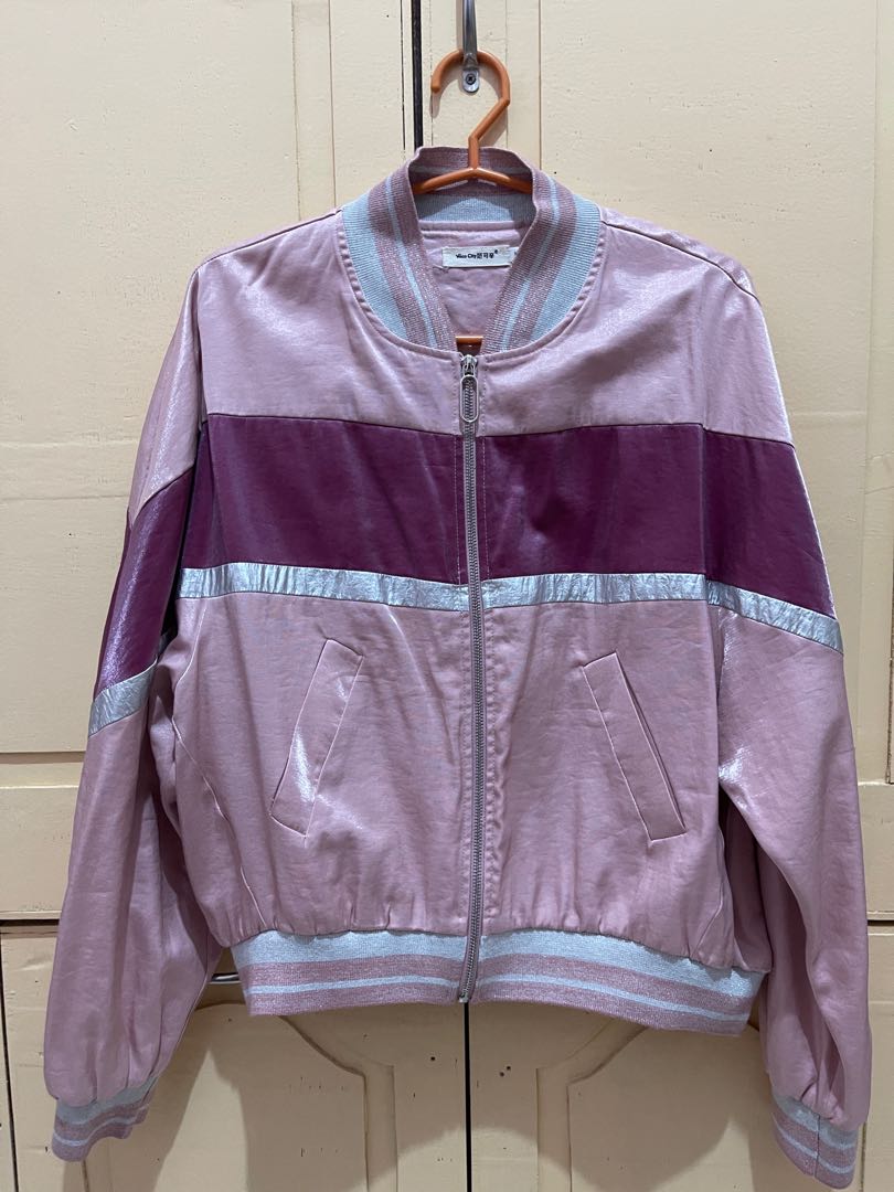 Pink Glitter Bomber Jacket, Women's Fashion, Coats, Jackets and