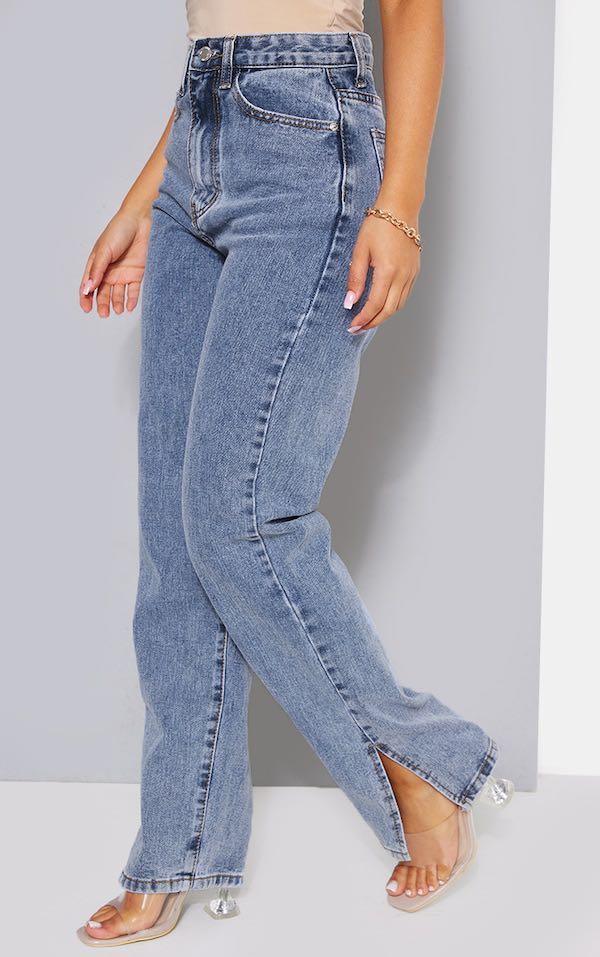 PLT Petite Vintage Wash Split Hem Jeans, Women's Fashion, Bottoms