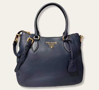 New Prada Vitello Phenix Baltico Blue Leather Flap Crossbody Bag 1BD163 
