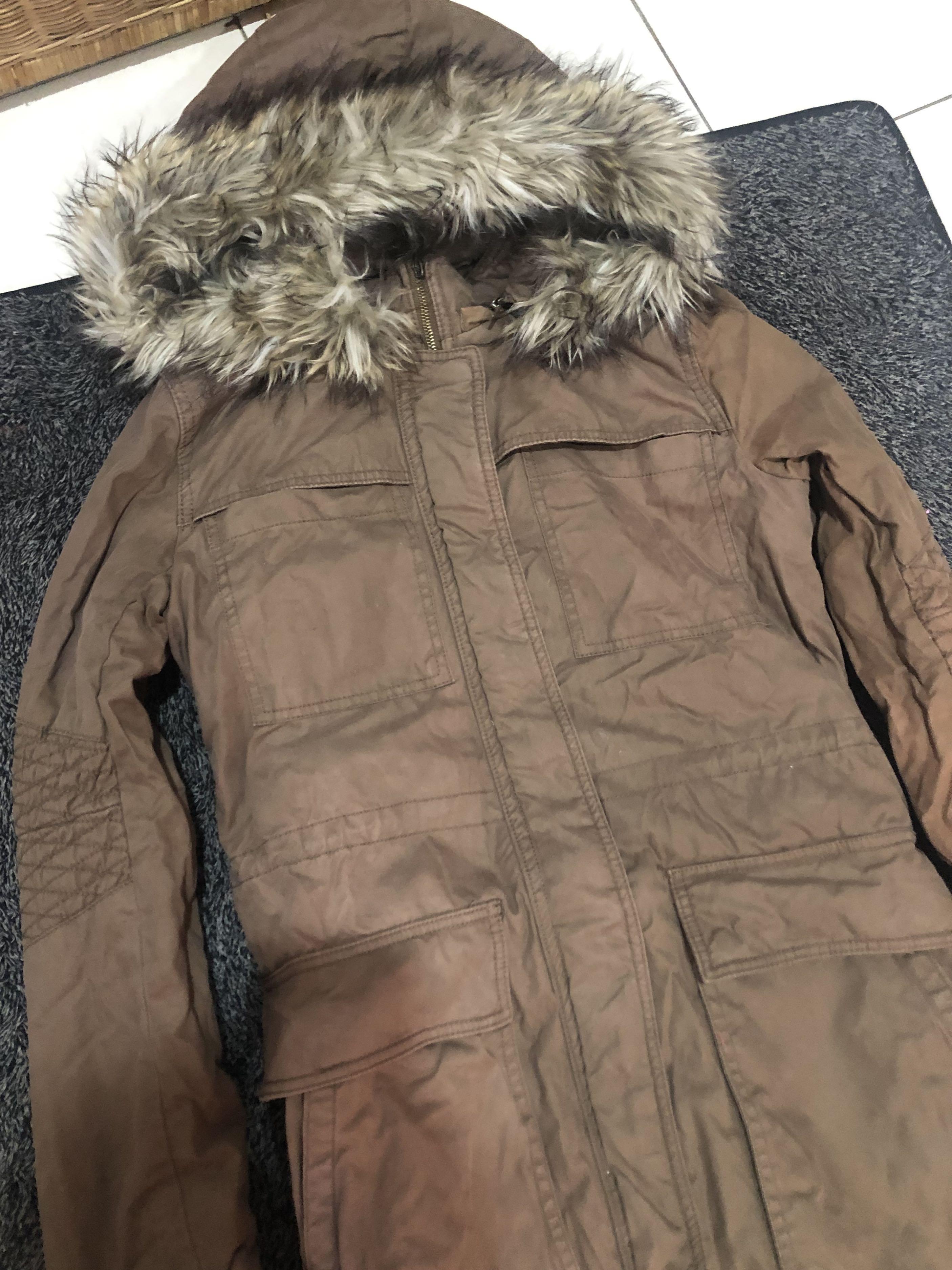 Preloved Incity Khaki Winter Jacket with Removable Fake Fur