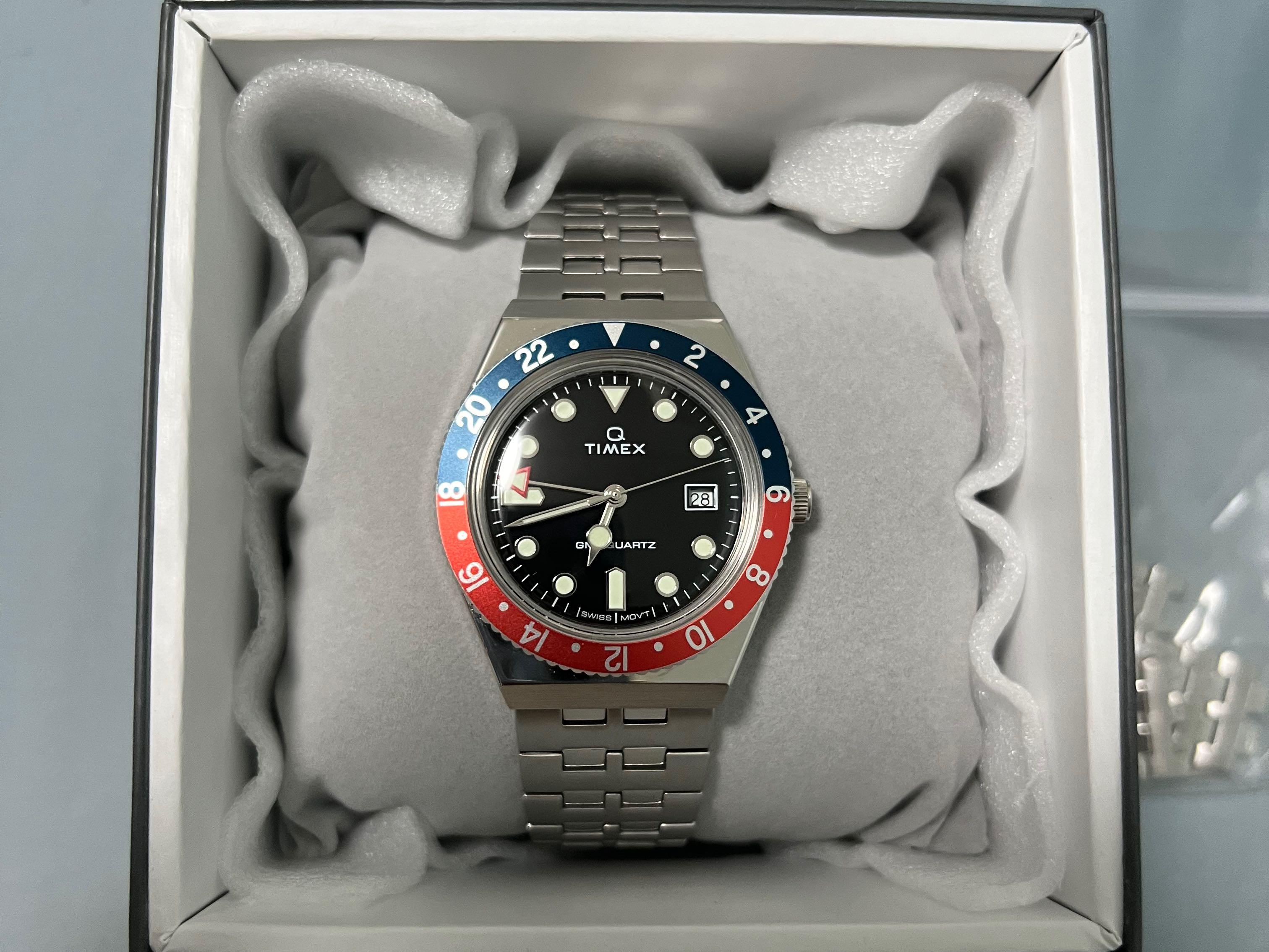 Q Timex GMT 38mm Stainless Steel Bracelet Watch