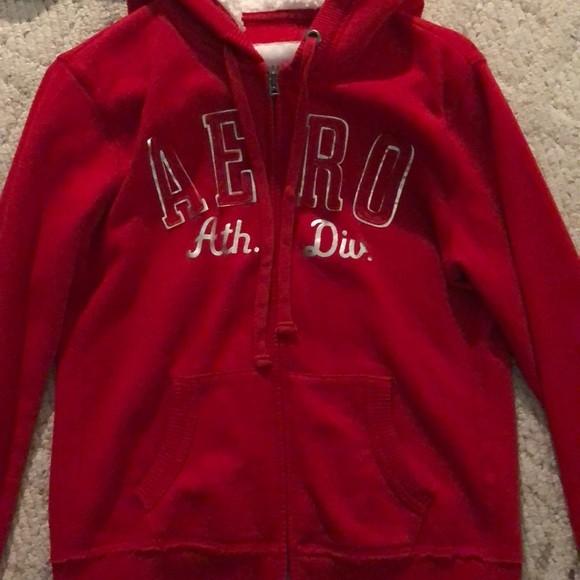 RED AEROPOSTALE FUZZY ZIP UP HOODIE Women s Fashion Coats