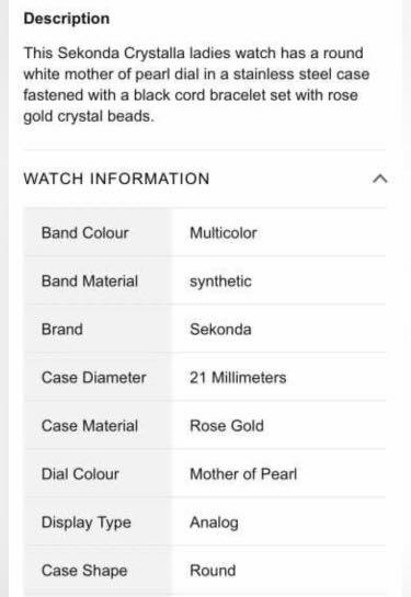 Sekonda clearance crystalla watch