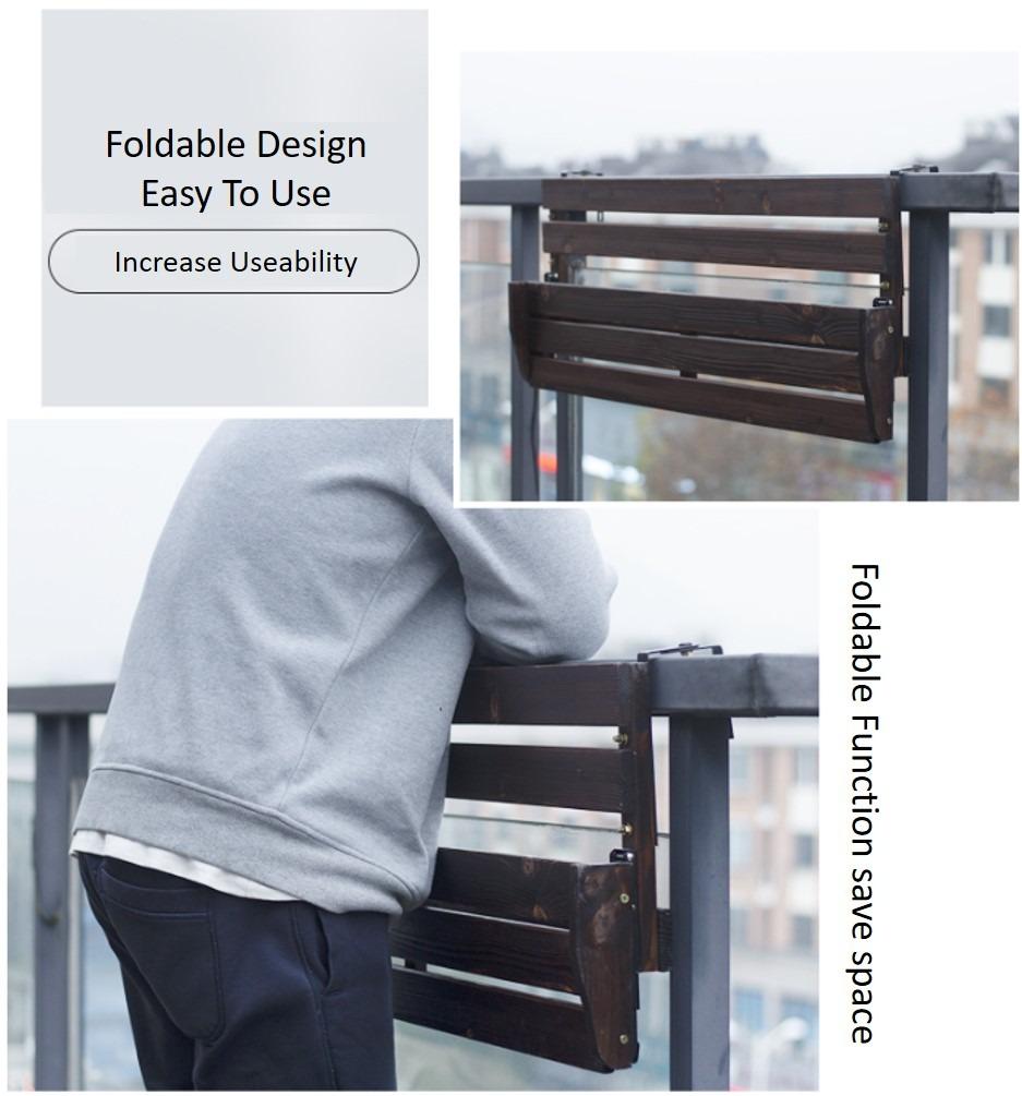 [SG STOCK] Adjustable Wooden Rack Balcony Railing Flower Rack Hanging ...