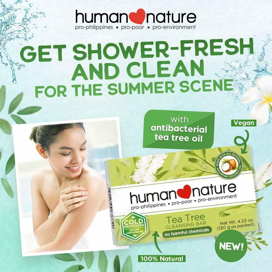 Tea Tree Cleansing Bar 120 g (Category: Bath) located in Quezon City. Submitted by sunnyseven7 (Listing ID 1175287306, Image 2). Description: Authorized Human Nature Dealer | 100% Natural | Vegan | Cold-processed A touch of goodness Our Tea Tree Cleansing Bar is perfect for naturally delightful skin-cleansing baths. Help fight body acne and odor-causing bacteria filled with natural antibacterial tea tree essential oil and skin-moisturizing glycer