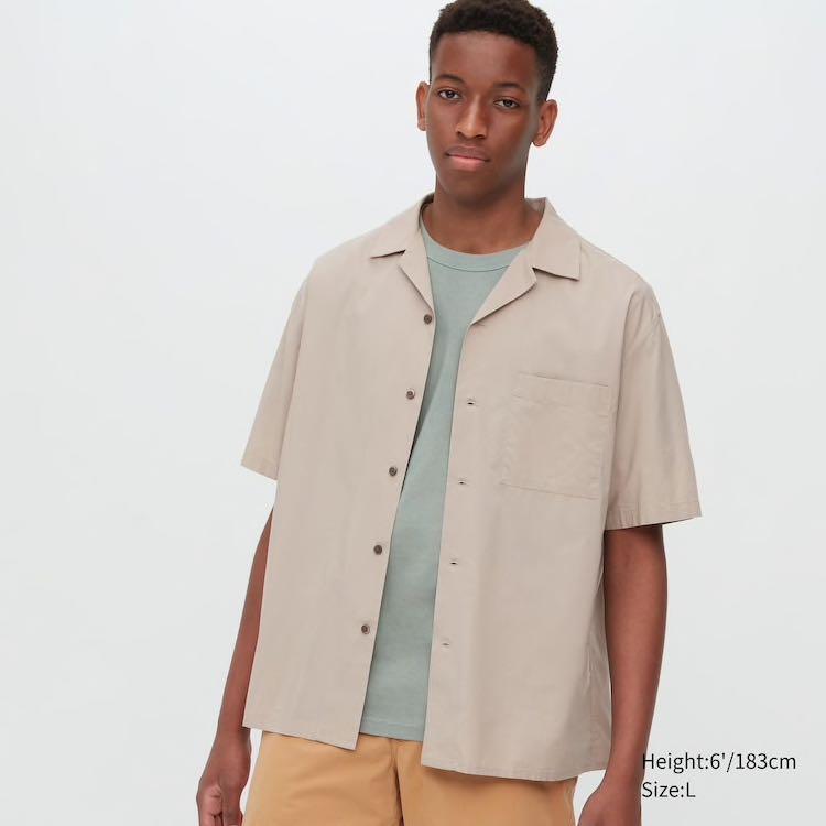UNIQLO BEIGE BUTTON DOWN SHORT SLEEVES COLLAR POLO WITH SIDE