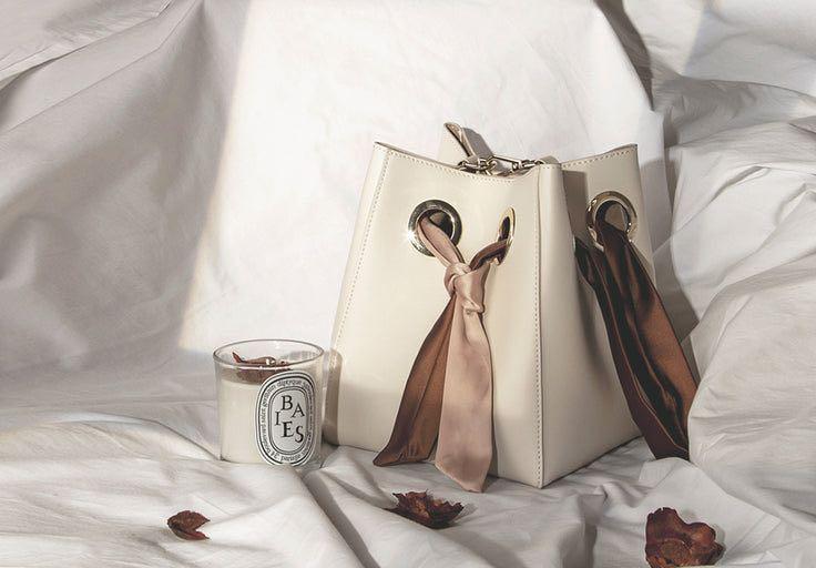 unitude ribbon handle bucket bag cream pink brown Carousell