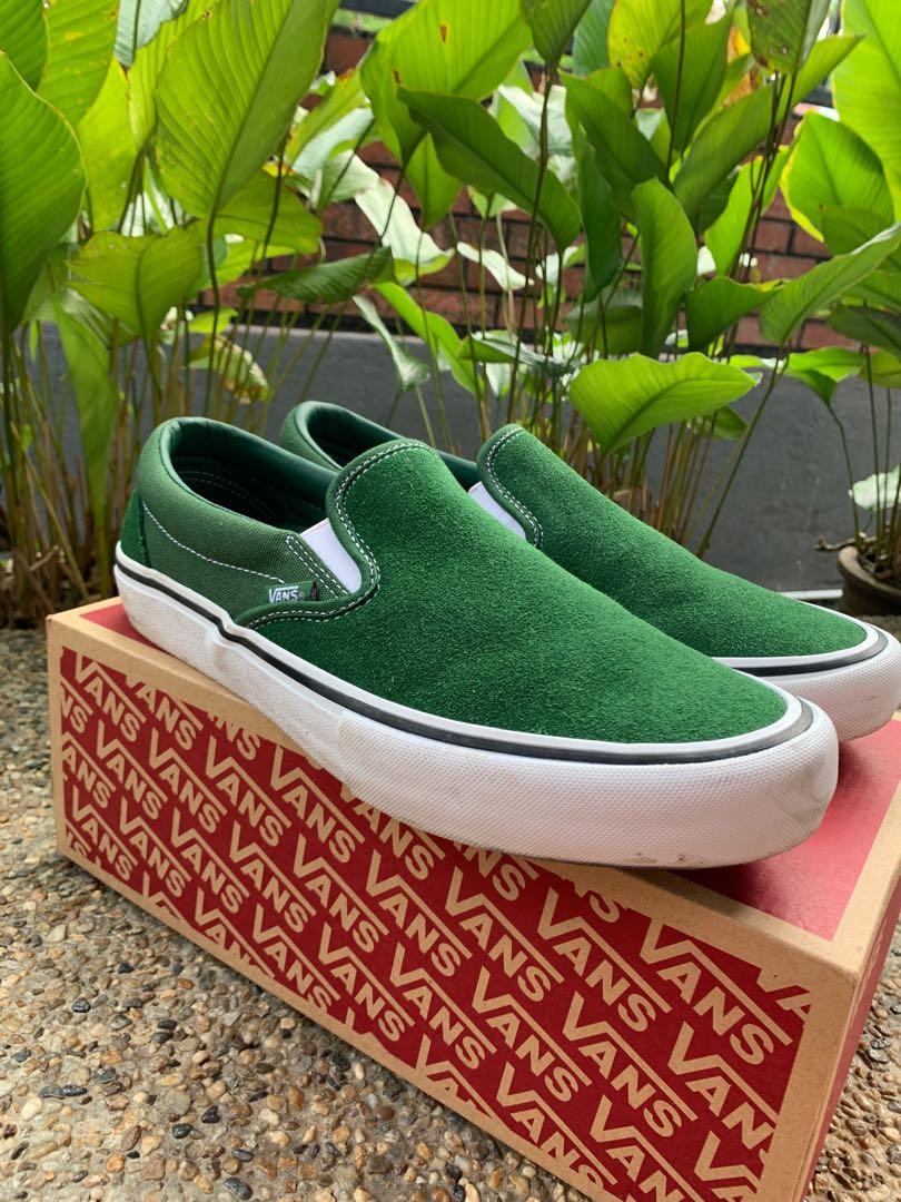 Green suede on sale vans slip ons