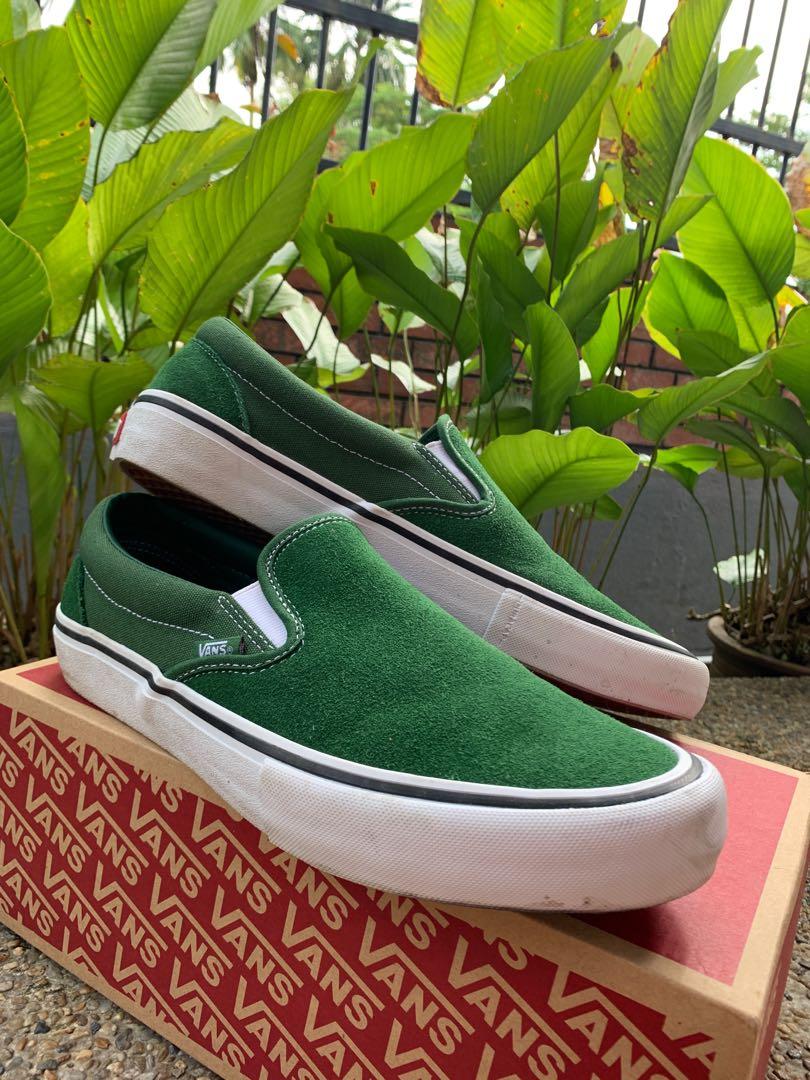 Green suede best sale vans slip ons