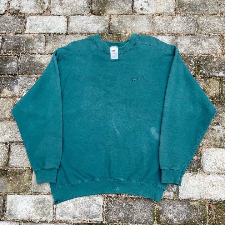 Vintage 90s Nike Tonal Forest Green Crewneck Sweatshirt Distressed Size 2XL  USA