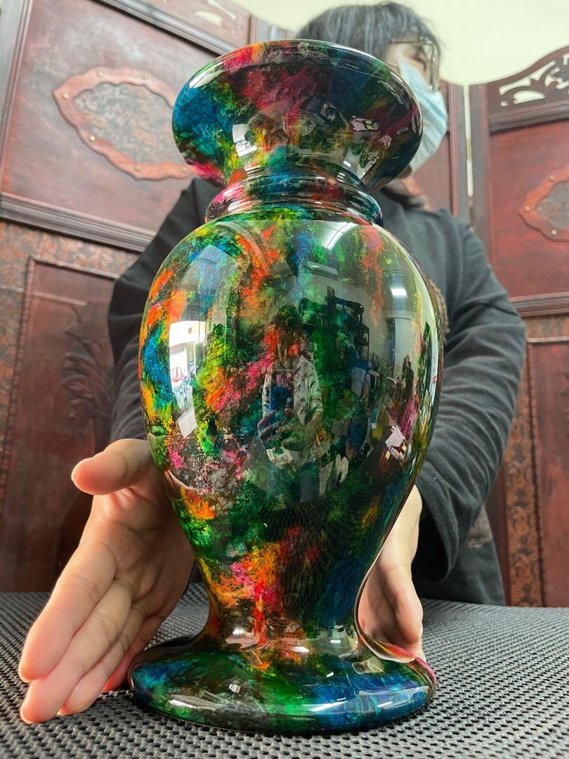 台灣花蓮七彩玉/七彩玉花瓶擺件/ 聚財聚氣/吸晴/亮眼原石原礦/助靈感
