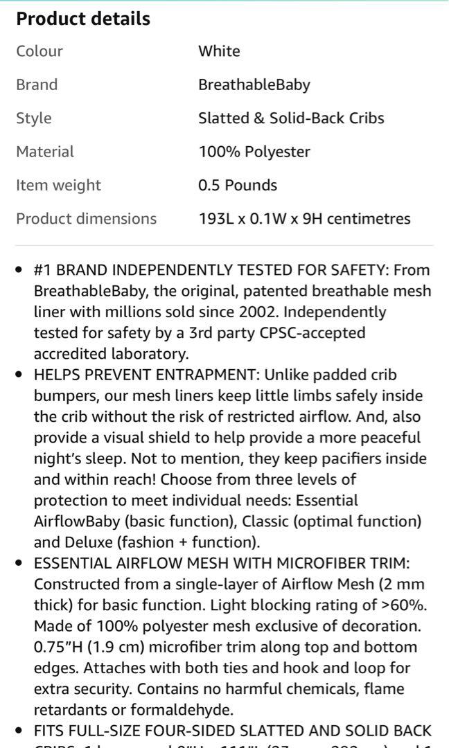 Airflow Baby Mesh Crib Liner, Babies & Kids, Baby Nursery & Kids