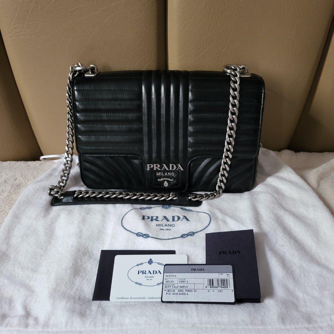 Authentic Prada Chain Flap Diagramme Large Quilted Black Leather Shoulder  Bag, Luxury, Bags & Wallets on Carousell