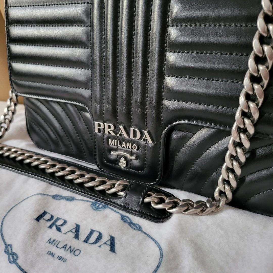 Authentic Prada Chain Flap Diagramme Large Quilted Black Leather Shoulder  Bag, Luxury, Bags & Wallets on Carousell